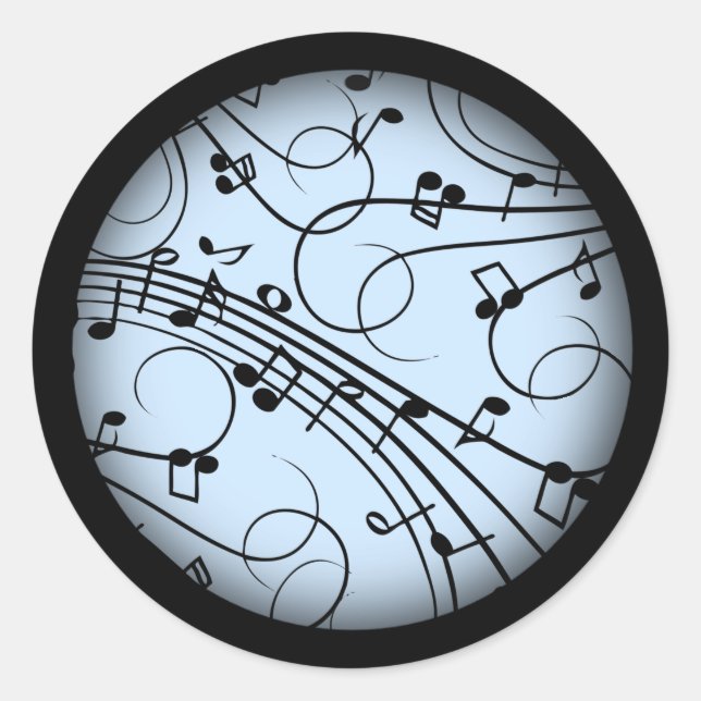 Pegatina Redonda Fancy Music Notes Blue (Anverso)