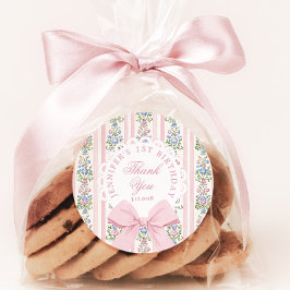 Pegatina Redonda Fancy One Blush pink Bow birthday Thank you
