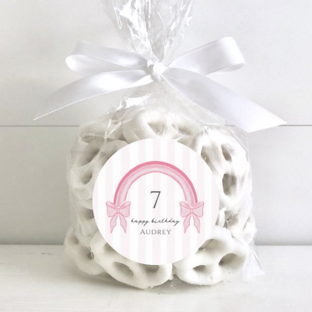 Pegatina Redonda Fancy Pink Bow Rainbow Coquette Birday (Subido por el creador)