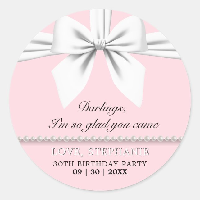 Pegatina Redonda Fancy Pink Elegant Birthday (Anverso)