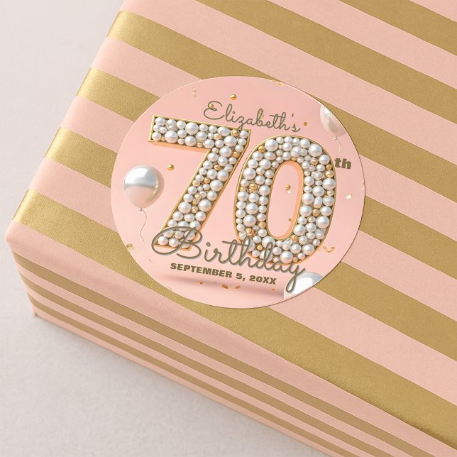 Pegatina Redonda Fancy Rubor Pink Gold Pearl Mosaic 70 cumpleaños (Subido por el creador)