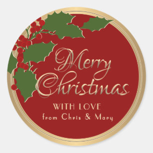 Pegatina Redonda Fancy Script Gold Feliz Navidad con amor