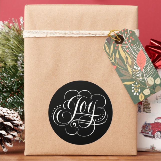 Pegatina Redonda Fancy Swirly Joy Navidades Calligraphy Letters (Vacaciones)