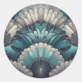 Pegatina Redonda Fans de Art Nouveau Blue and Silver