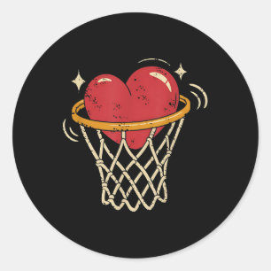 Pegatina Redonda Fans de Valentine Heart Basketball Hoop Love