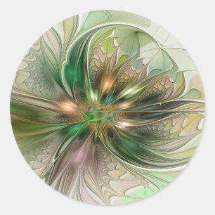 Pegatina Redonda Fantasía abstracta moderna y colorida de flor frac