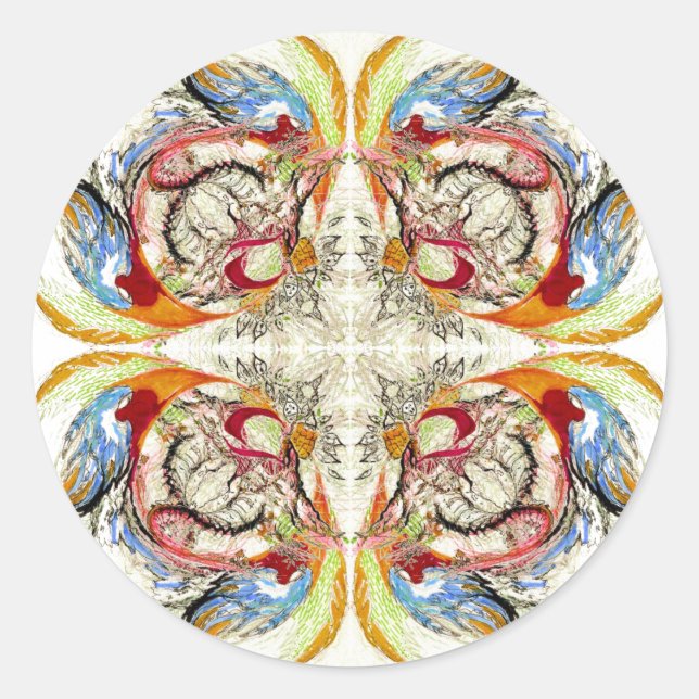 Pegatina Redonda Fantasía de árboles y aves (Anverso)