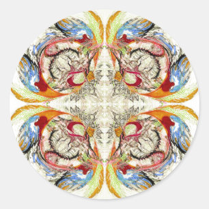 Pegatina Redonda Fantasía de árboles y aves