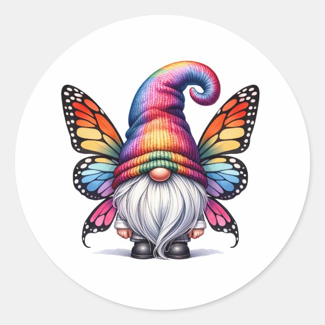 Pegatina Redonda Fantasía de mariposa Gnome (Anverso)