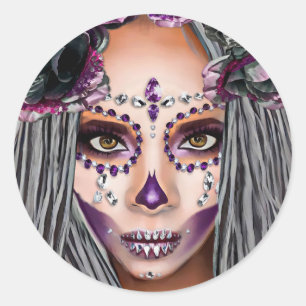 Pegatina Redonda Fantasía de sacerdotes de voodoo negros africanos