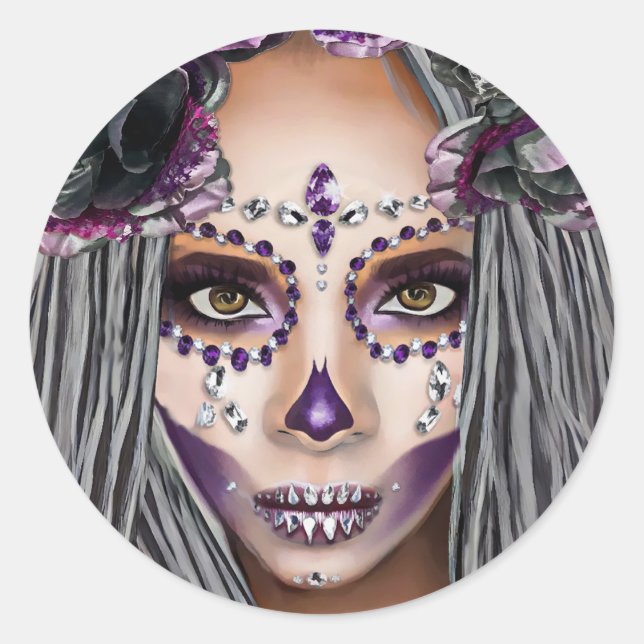 Pegatina Redonda Fantasía de sacerdotes de voodoo negros africanos (Anverso)