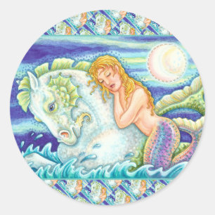 PEGATINA REDONDA FANTASÍA DE SAILOR MERMAID RIDING MERHORSE