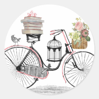Pegatina Redonda Fantasía empujar bicicleta