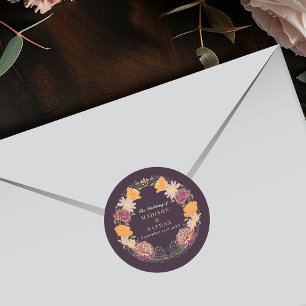 Pegatina Redonda Fantasía Encantada Boda de Jardín Floral