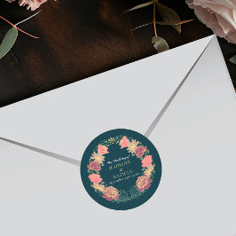 Pegatina Redonda Fantasía Encantada Boda de Jardín Floral