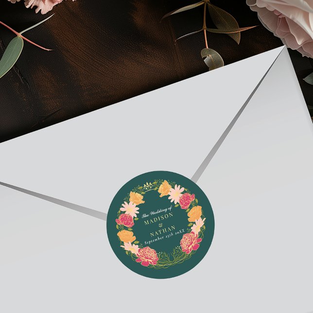 Pegatina Redonda Fantasía Encantada Boda de Jardín Floral (Subido por el creador)