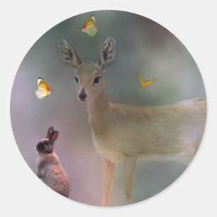 Pegatina Redonda Fantasía forestal de animales bebés