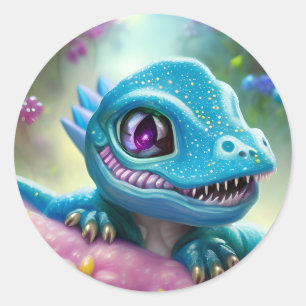 Pegatina Redonda Fantasía Kawaii lindo y adorable dragón de bebé