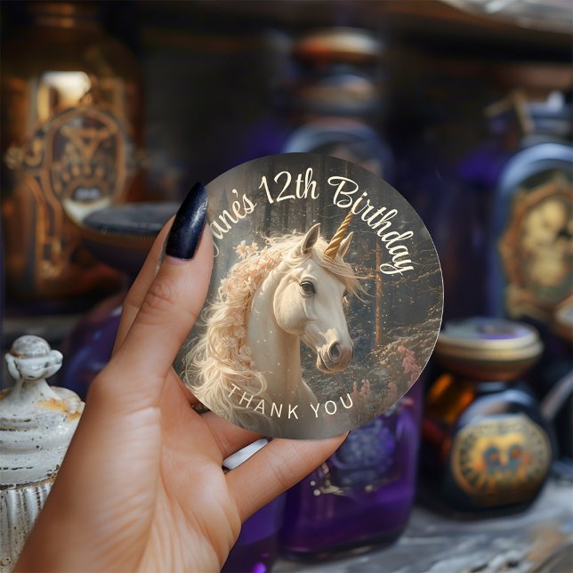 Pegatina Redonda Fantasia Melena Rosa Unicornio Floral Pegasus Enca (Subido por el creador)