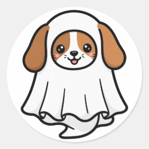 Pegatina Redonda Fantasma Adorable Beagle Halloween