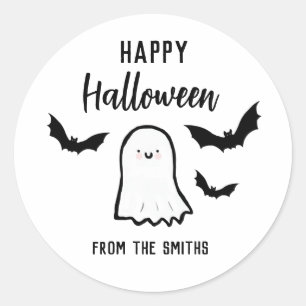 Pegatina Redonda Fantasma Amigable de Halloween Feliz
