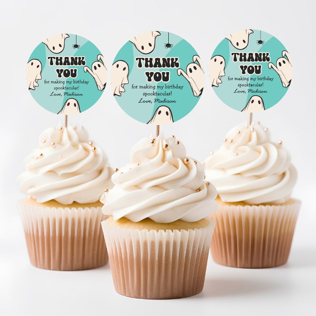 Pegatina Redonda Fantasma Azul Halloween Retro Gracias (Subido por el creador)