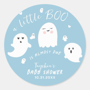 Pegatina Redonda Fantasma Boo Blue Boy Halloween Baby Shower