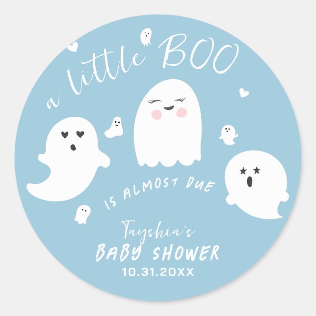 Pegatina Redonda Fantasma Boo Blue Boy Halloween Baby Shower (Anverso)