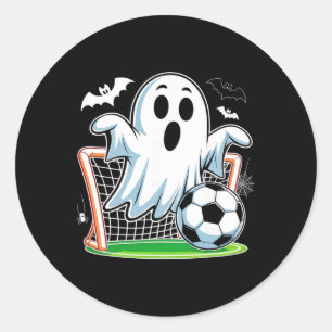 Pegatina Redonda Fantasma Boo Jugando Fútbol Divertido Fútbol de Ha