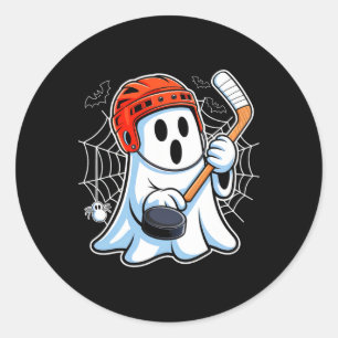 Pegatina Redonda Fantasma Boo Jugando Hockey Divertido Hockey de Ha