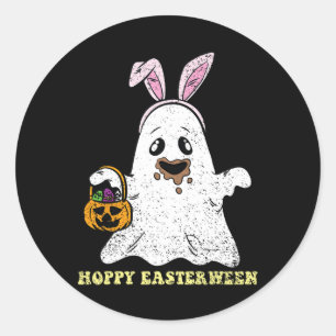 Pegatina Redonda Fantasma Bunny Hoppy Easter Huevo Caza Primavera H