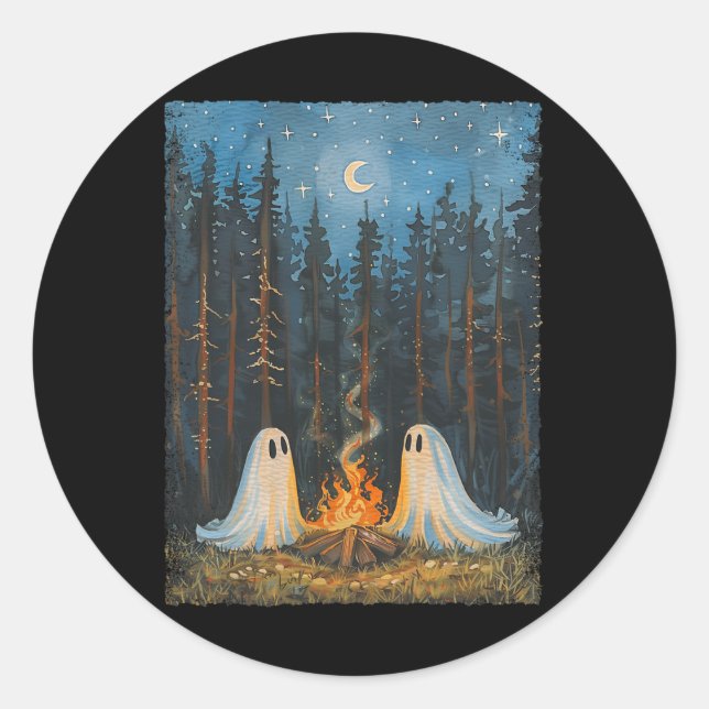 Pegatina Redonda Fantasma Campfire Camping Lover Forest Gothic Hall (Anverso)