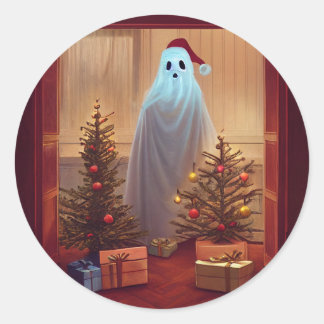Pegatina Redonda Fantasma celebra a los Navidades