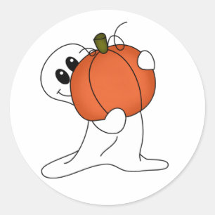 Pegatina Redonda Fantasma con Calabaza Naranja
