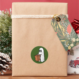 Pegatina Redonda Fantasma con truco de bolsa o tratamiento en verde