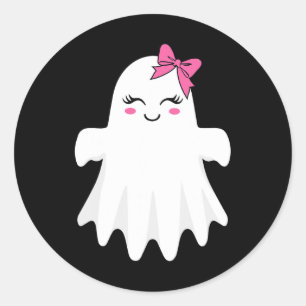 Pegatina Redonda Fantasma Cuidada Con Vestido De Halloween De Bow B