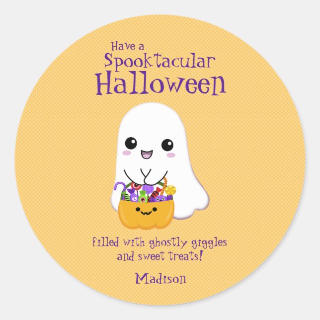 Pegatina Redonda Fantasma cutánea de Halloween en Spooktacular (Anverso)