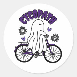 Pegatina Redonda Fantasma de Cycopath Halloween en bicicleta morada