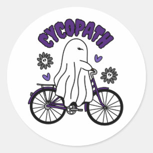 Pegatina Redonda Fantasma de Cycopath Halloween en bicicleta morada