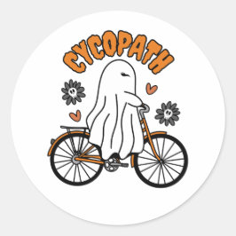 Pegatina Redonda Fantasma de Cycopath Halloween en bicicleta Naranj