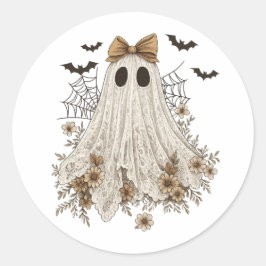 Pegatina Redonda Fantasma de encaje elegante con lazo | Fantasma fl