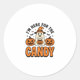 Pegatina Redonda Fantasma de Halloween Aquí por los Dulces Lindo Vi