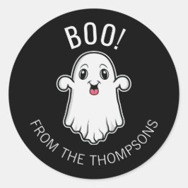 Pegatina Redonda Fantasma de Halloween Boo Texto Personalizado Negr
