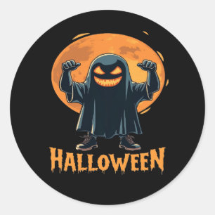 Pegatina Redonda Fantasma de Halloween con diseño de luna llena