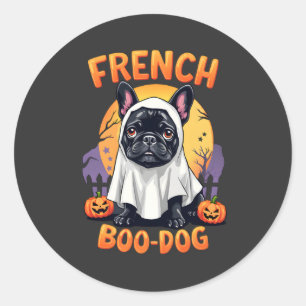 Pegatina Redonda Fantasma de Halloween en Bulldog francés - Perro d