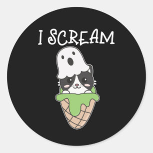 Pegatina Redonda Fantasma De Halloween Grito Un Arma De Helado