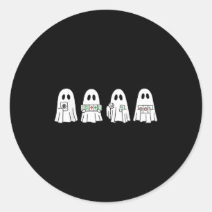 Pegatina Redonda Fantasma de Halloween jugando Mahjong Soky Tempora