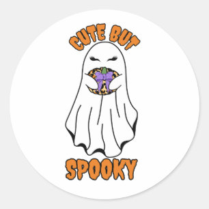 Pegatina Redonda Fantasma de Halloween lindo pero espeluznante sost