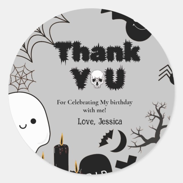 Pegatina Redonda Fantasma de Halloween SpookyGracias fiesta de cump (Anverso)