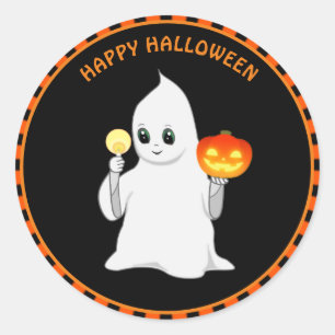 Pegatina Redonda fantasma de Halloween y calabaza